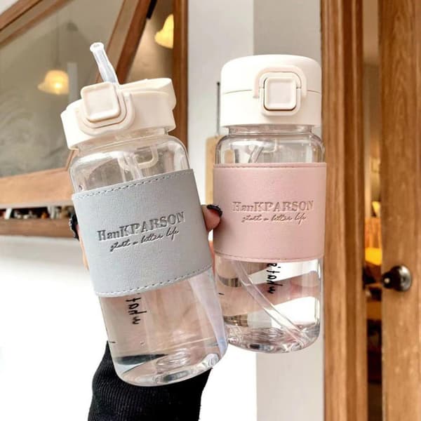 400ml Straw Bottle Easy Opening Good Seal Leakproof Large Capacity Plastic School Office grey