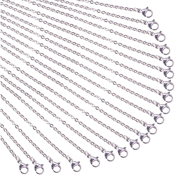 20 tråder rustfritt stål kjede kjede med hummerlås Smykkefremstillingskjede og fløyelssnørepose for smykkefremstilling, 45 cm