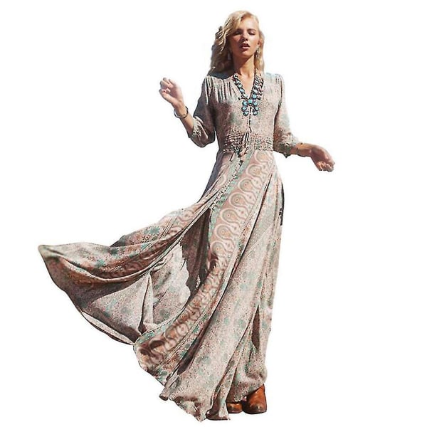 Retro Boho Paisley Hippie Chiffon Maxi Lang Kjole Dame Tøj Boho Maxi Bal Sommer Wrap Aftenkjole Cocktail Kjoler Plus Størrelse