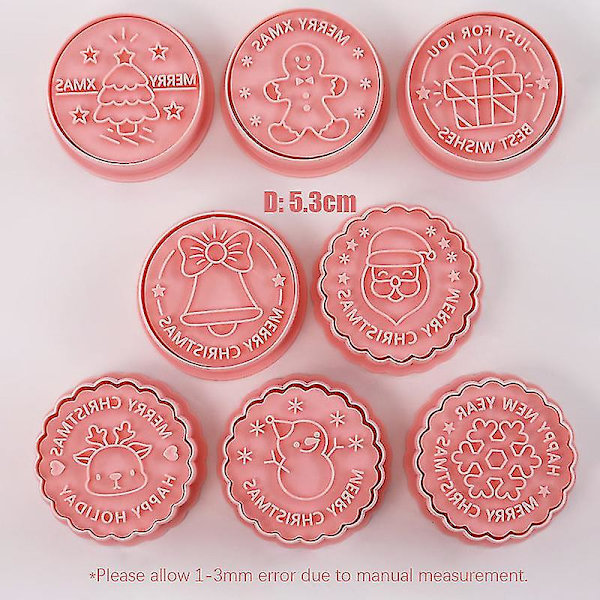 8 st/set Jul Cookie Cutters Stämpel Tomte Snöflinga Pepparkaksgubbe Biscuit Embosser Form Nyårsfest Dekor Bakverktyg A