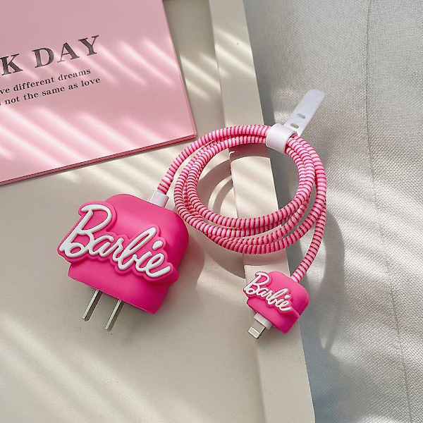 Rosa Barbie Kabelbeskytter for iPhone-lader, Kawaii 3D Barbie Design Datakabelbitt USB-lader Datakabel Telefontråd Beskytter