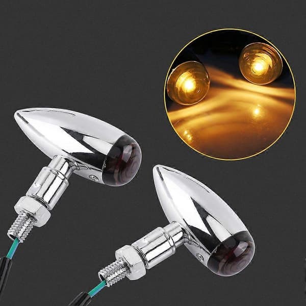 2 stk. motorcykel kugleformede ravfarvede LED-blinklys indikatorlampe sølv