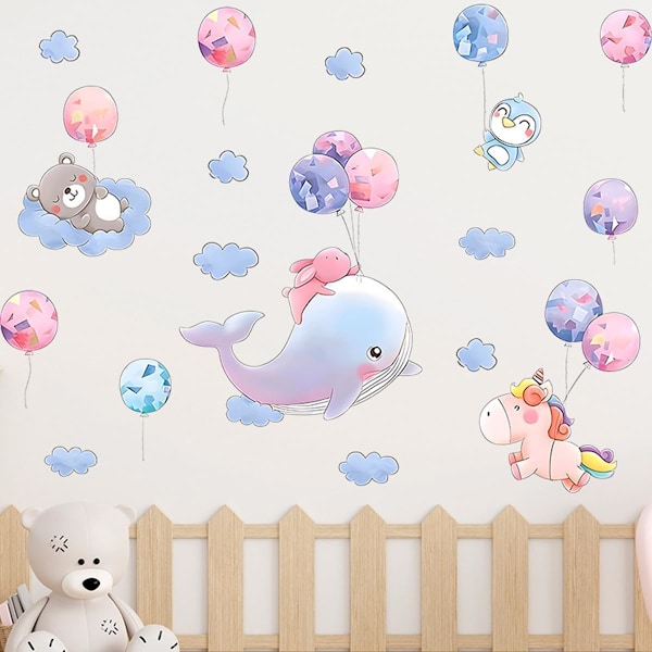 Air Whale Unicorn Wall Decals Fantasy Cartoon Animals Wall