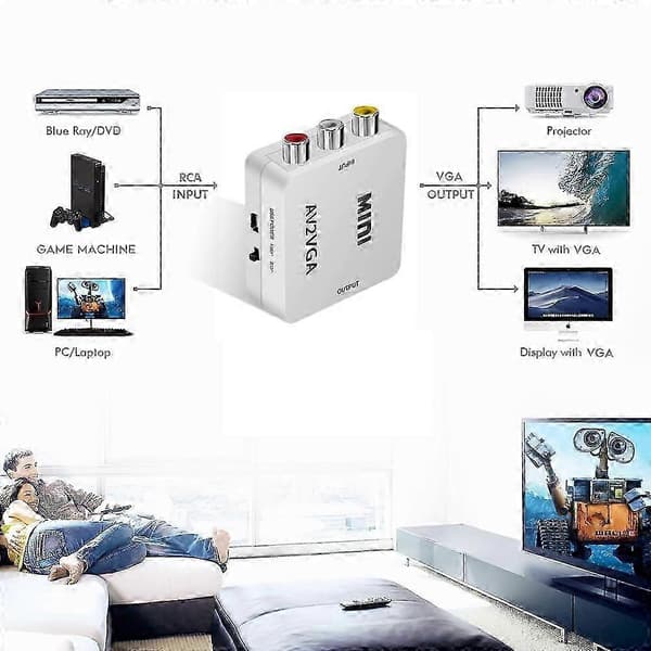 RCA AV til VGA-adapter med inkluderet 3,5 mm lydkabel