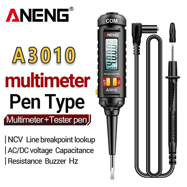 A3010 4000 tæller Pen-Type Multimeter True-RMS Baggrundsbelysning Multi Meter Digital Auto Range Tester LCD Elektriker Værktøj Black