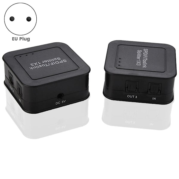 1X3 Optisk lydsplitter, SPDIF TOSLINK Fiber Audio Distributor, 1 inn 3 ut design, for med Blue-Ray DVD HDTV EU-plugg Black