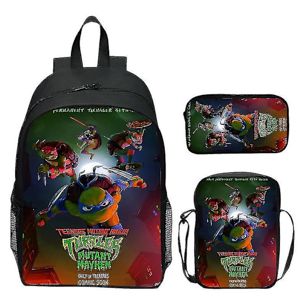 2024 Nya Teenage Mutant Ninja Turtles Skolväska Axelväska Pennväska 3-pack 16\" Ryggsäck Cartoon Tryckt Väskor Pojkar Födelsedagspresent Hög Kvalitet T-10