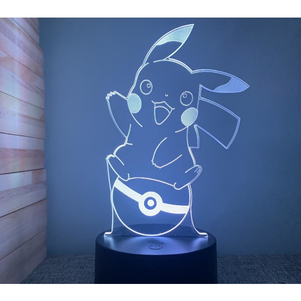 Wekity Anime Pokmon 3d Nattljus USB Sänglampa Touch Fjärrkontroll Creative Gift Lamp Ee Svart Fjärrkontroll Touch 16 färger
