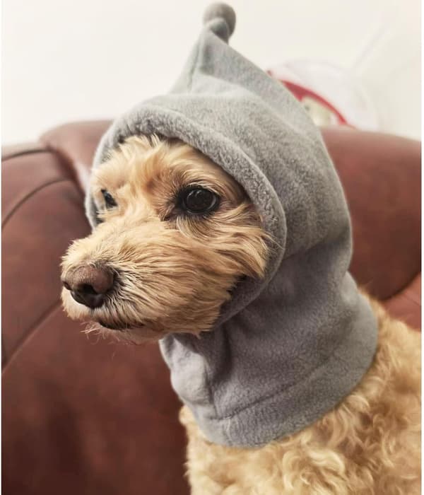 Leopard Flanell Hundehætte - Varmt Vintertilbehør Søde Ørevarmere Pullover Hættetrøje & Halstørklæde, Beroligende Lydbeskyttelse (Grå, Medium)