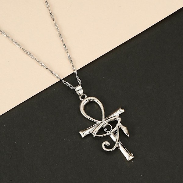 Ghyt 2kpl ruostumattomasta teräksestä valmistettu Eye Of Horus Egypt and Coptic Ankh Cross uskonnollinen riipus kaulakoru 24" Figaro-ketju