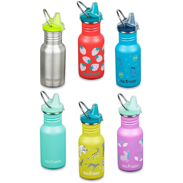 Klean Kanteen Kids flaska 355ml - smal design i rostfritt stål med Sippy Cap brushed stainless