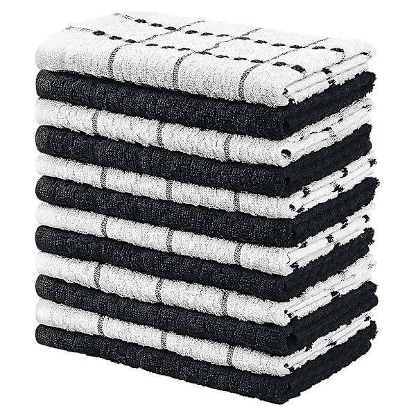 8-pak Terry Opvaskeklude | 30 x 30 cm | Holdbare, Super Bløde og Absorberende | Bomuldsopvaskeklude | Perfekt til Husholdnings- og Kommerciel Brug | Sort