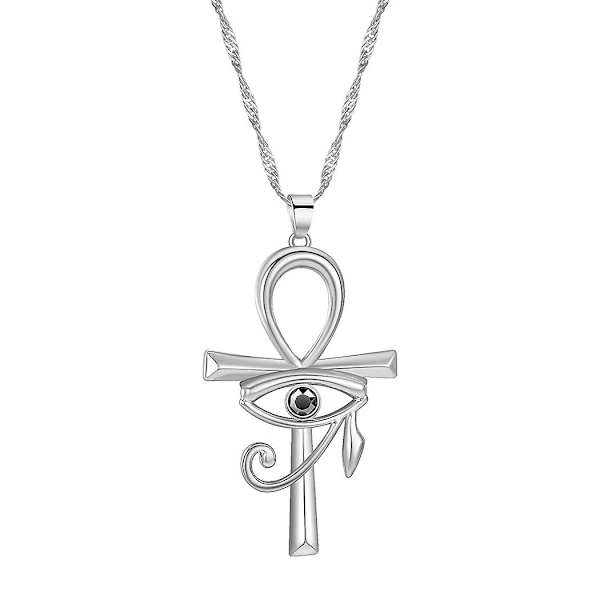Ghyt 2kpl ruostumattomasta teräksestä valmistettu Eye Of Horus Egypt and Coptic Ankh Cross uskonnollinen riipus kaulakoru 24" Figaro-ketju