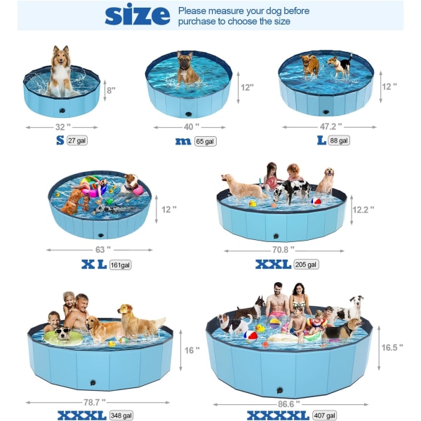 Hopfällbar hundbassäng, bärbar PVC-pool för hundar för husdjur, hopfällbart hundbad i plast för stora medelstora små hundar och barn (32 x 8)