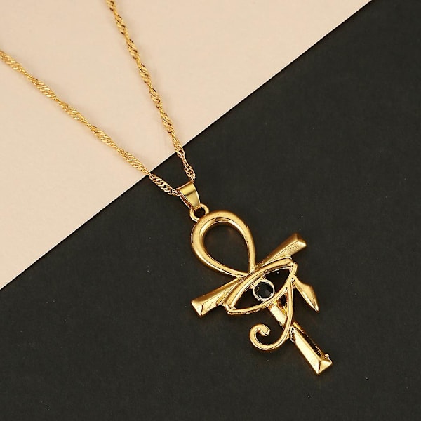 Ghyt 2kpl ruostumattomasta teräksestä valmistettu Eye Of Horus Egypt and Coptic Ankh Cross uskonnollinen riipus kaulakoru 24" Figaro-ketju