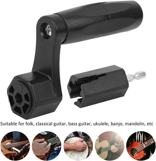 Guitar Tuning Peg Winder, Guitar Peg Winder Drill Bit, 2 I 1 Guitar String Winder Sort Abs Bro Pin Peg Puller Skruetrækker Drill Bit