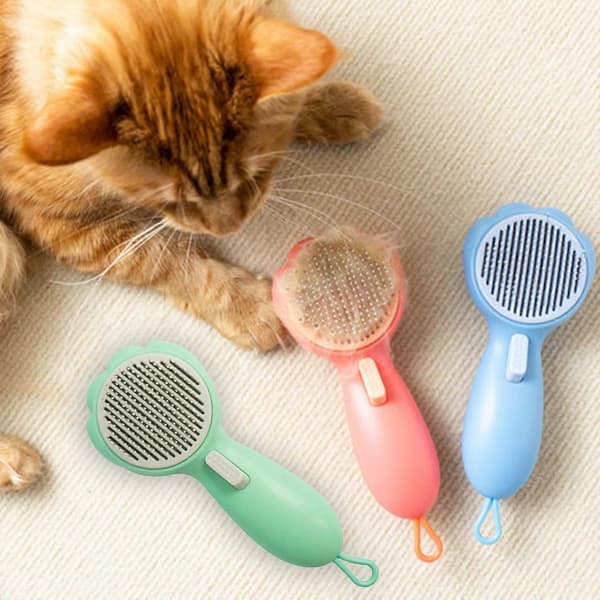 Selvrensende børste til hunde og katte fjerner underuld kæledyrsplejeværktøj Green