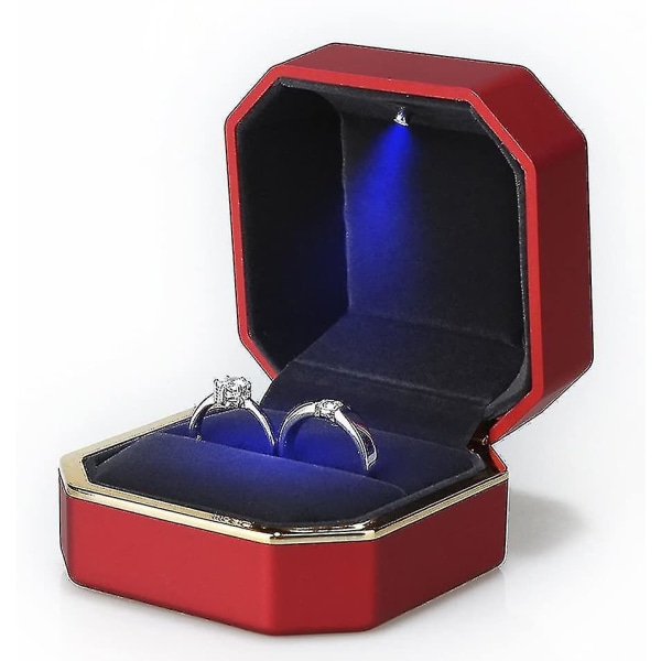 Ylellinen sormuslaatikko, neliönmuotoinen samettinen case Led-valolla