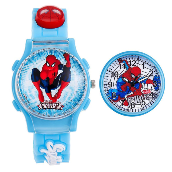 Barne Spiderman armbåndsur for gutter og jenter - utendørs sportsklokke med klaffrotasjon Light Blue