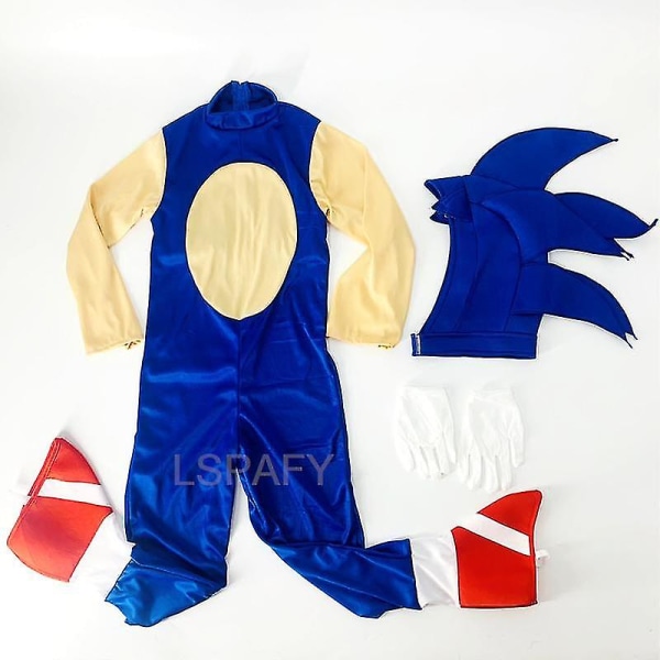 Sonic Racing Halloween Cosplay Blå Tøj Hat Hvide Handsker 4-14 år børnepræstation Halloween kostume til børn-yu 4-6Y 1