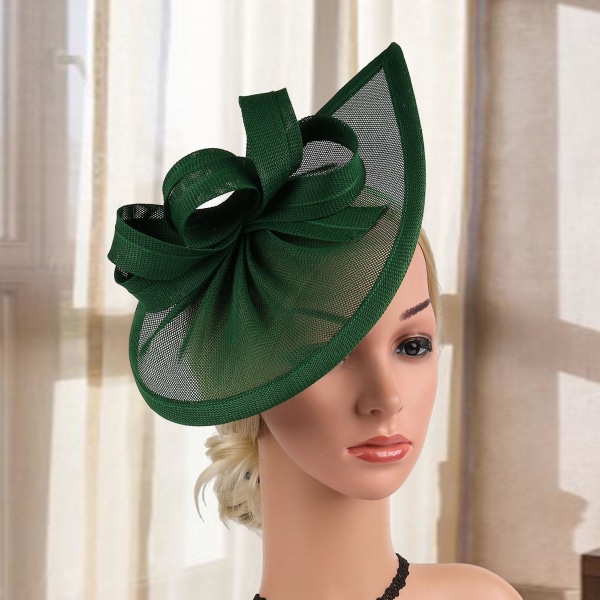 Snygg fascinatorhatt med rosettdekor och hårbåge, söt, elegant, dekorativ, retro, imitation linne, brudgumhatt, hårtillbehör Light Green