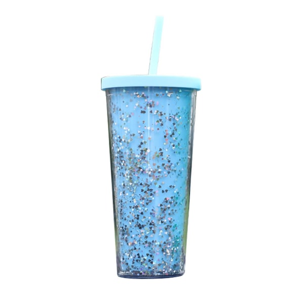 24OZ/710 ml vandkop med stråglitter Dobbeltvægget bølgekant lige tumbler Juice iskaffe kop Daglig brug Tianyuhe Blue