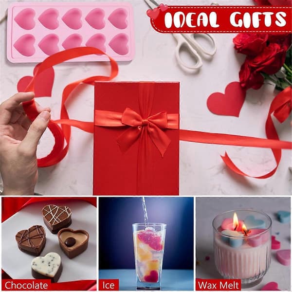 3-pak hjerteformede isterningbakker, hjerteisterningforme, Valentine silikoneforme til chokolade, slik, kagepops Pink