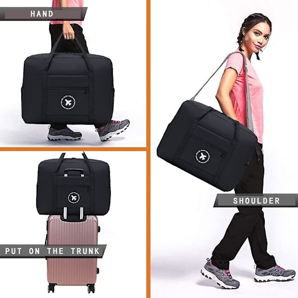 Kabinekuffert 40x20x25 Rejsetaske 2 Pak Foldbar Under-sæde Kabinekuffert Vandtæt Weekendtaske Letvægts Håndbagagekuffert Med Skulderrem F 45x36x20cm easyJet Black
