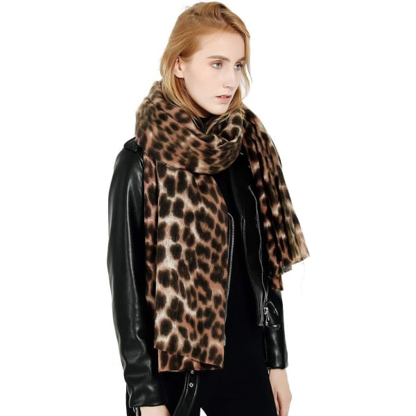 Leopardmønstret skjerf for kvinner, skjerf, pledd, stort, langt skjerf med dyreprint, mykt og varmt