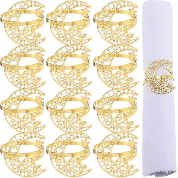 Gold Napkin Rings Set of 12 Hollow Moon and Star Metal Napkin Holder Ramadan Napkin Rings Napkin Buckles Gold