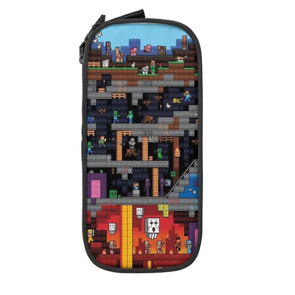 b572 Minecraft Penalhus til Børn & Voksne - Holdbart Polyester med 5 Penneholdere & Mesh Organizer (Vaskbart) e572