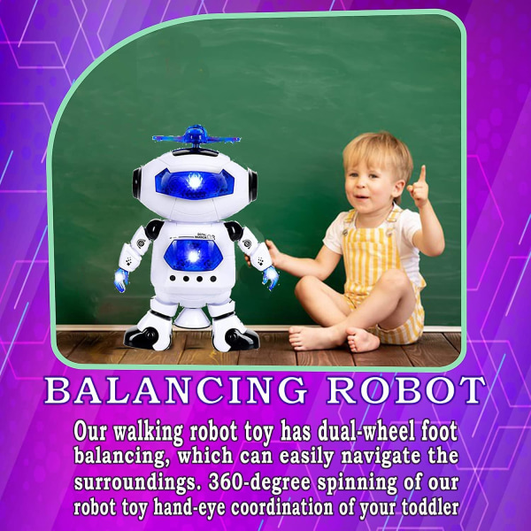 Walking Robot Toys For Kids - 360 Body Spinning Dancing Robot Toy Med LED-ljus som blinkar och musik, Smart Interactive Electronic Kids Robot Toy