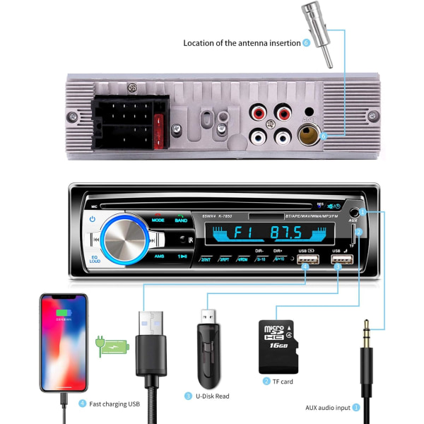 Bluetooth USB bilradio, Lifelf bilradiomodtager med MP3 WMA FM-afspiller fjernbetjening, to USB-porte, understøtter iOS, Android (ikke cd-afspiller/NONRDS)