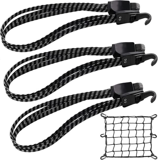 Elastisk bagagestrop, elastisk strammer, 3 stk. elastisk bagagestrop 70 cm med kroge