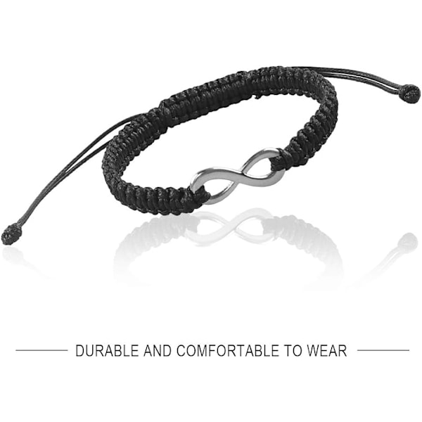 6 stk. Infinity-symbol armbånd i rustfritt stål og skinn, armbånd med lang avstand, justerbar kjede for kvinner og menn, svart