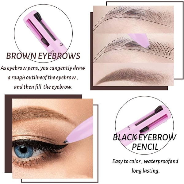 4 in 1 -meikkikynä, kulmakynä ja eyeliner ja huultenrajauskynä ja korostuskynä, luo täydellinen pitkäkestoinen vedenkestävä meikki
