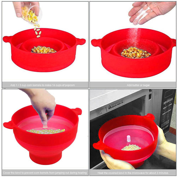 Popcornskål Silikone Sammenklappelig 2,8l Mikrobølgeopvaskemaskine med stor kapacitet Saf