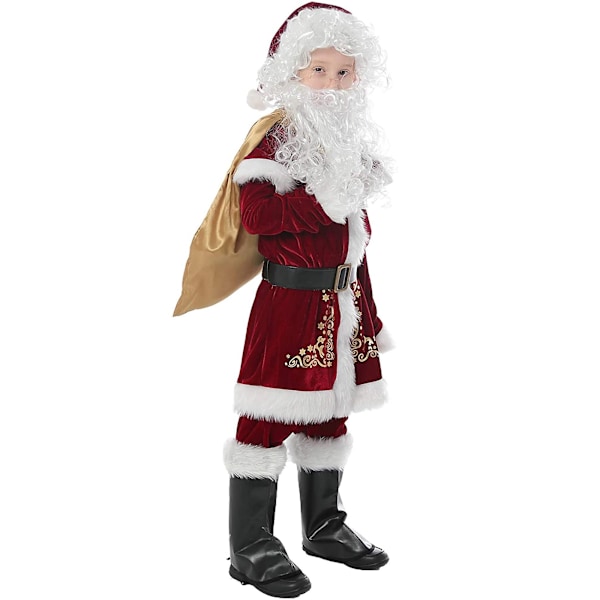Julemandskostume til børn - Julemandskostume i fløjl - Cosplay-sæt til drenge M 115-125
