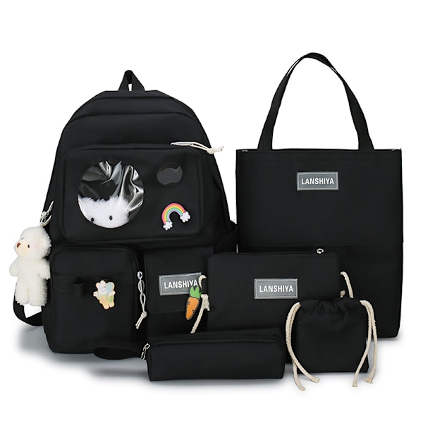 Kawaii Ryggsäck Flicka Dam Ryggsäck Resväska Blommig Ryggsäck Med Kawaii Pin Och Söta Tillbehör White