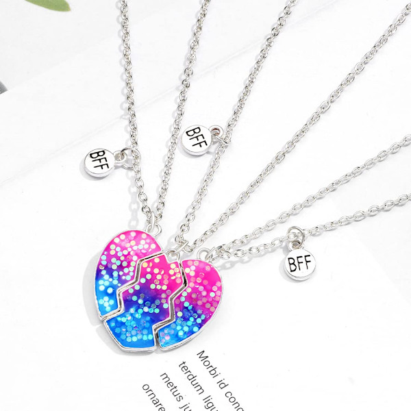 3 st BFF-halsband, bästa vänner, vänskapskedja, halsband, födelsedagspresenter, kedjehänge, presenter till flickor (rosa och blå)