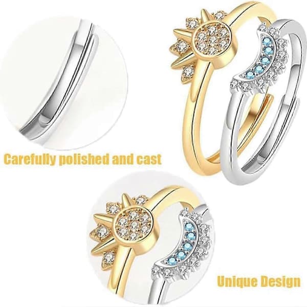 Sol Måne Ring Set för Alla Hjärtans Dag Presenter, Vänskapslöftesring, Sol Och Måne Matchande Ringar SIZE 9