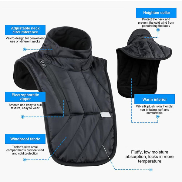 Motorsykkel nakke- og brystvarmer skulderomslagsbeskyttelse Vindtett vinterhalsbeskyttelse for utendørs rideaktiviteter Long
