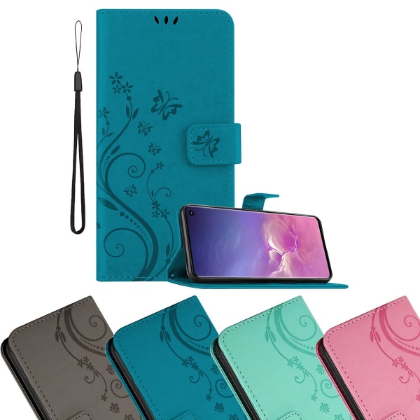 Samsung Galaxy S10 4G Handy Case Cover - mit Blumenmuster und Standfunktion und Kartenfach FLORAL BLUE Galaxy S10 4G