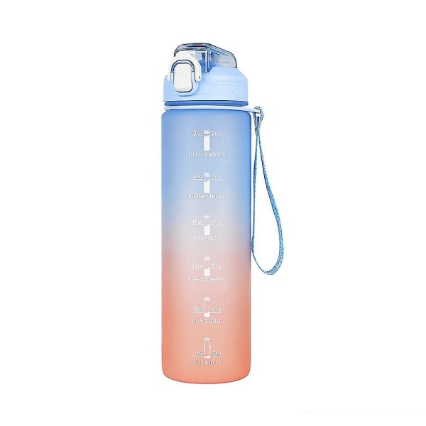 1 liters vattenflaska med sugrör, tidsmarkeringar Motiverande sportvattenflaska, Bpa-fri Tritan-dryckesflaska för flickor, pojke, fitness, utomhus, cykling Blue