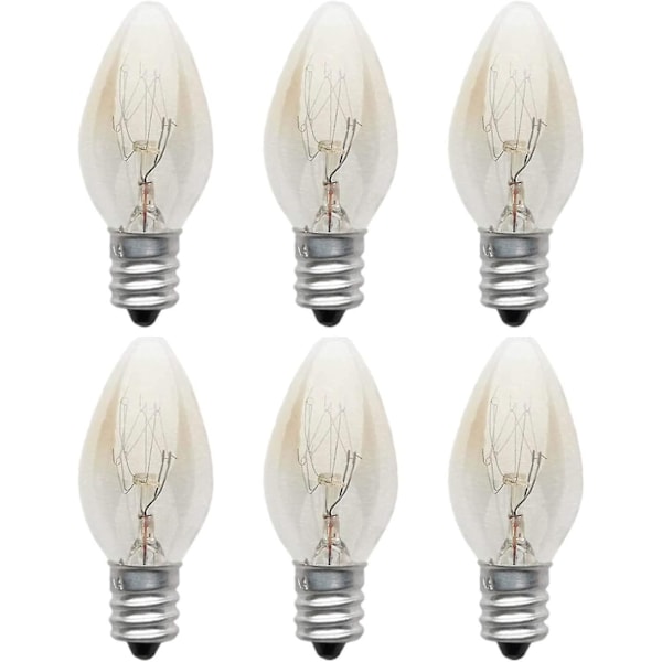 6 stycken glödlampor E12 220v 10w C7 Spetsbubbla E12 Liten skruv Saltlampa, Nattlampa med glödlampa för saltlampa, Glödlampa