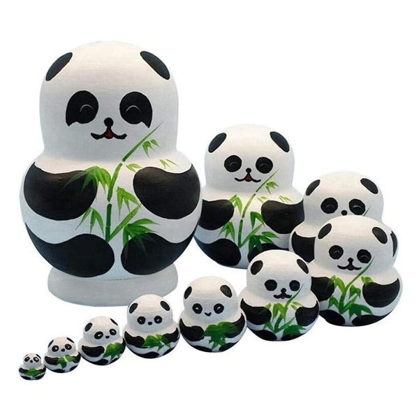 10-kerroksinen pinottava pesivä set, söpö Panda-design, Matryoshka-lelu BlackWhite