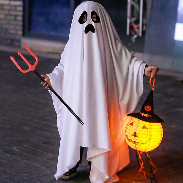 Barn/vuxen Halloween Ghost White Hooded Cape Fancy Dress Costume L