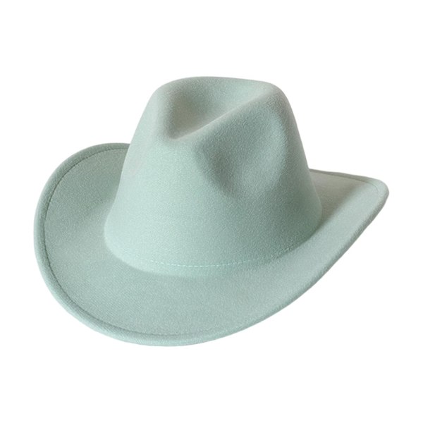 Farfi Cowboyhatt Enfärgad Vild Unisex Anti-nopp Komfortabel Kostymfest Tillbehör Filt Rulla Upp Brätte Cowgirlhatt För Utomhusbruk Mint Green