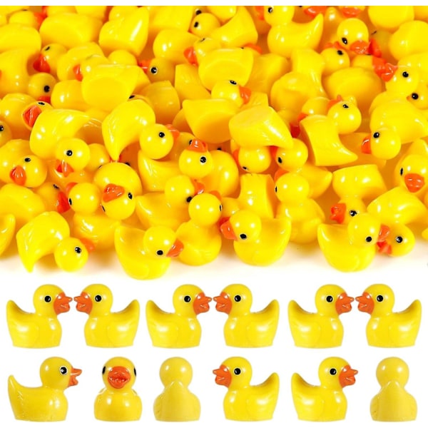 Pakke med 100 Mini Ande Figurer, Mini Ænder Resin Små Ænder, Ande Mini Dyrefigurer Til Akvarium Miniature Havefigurer Dekoration (gul)