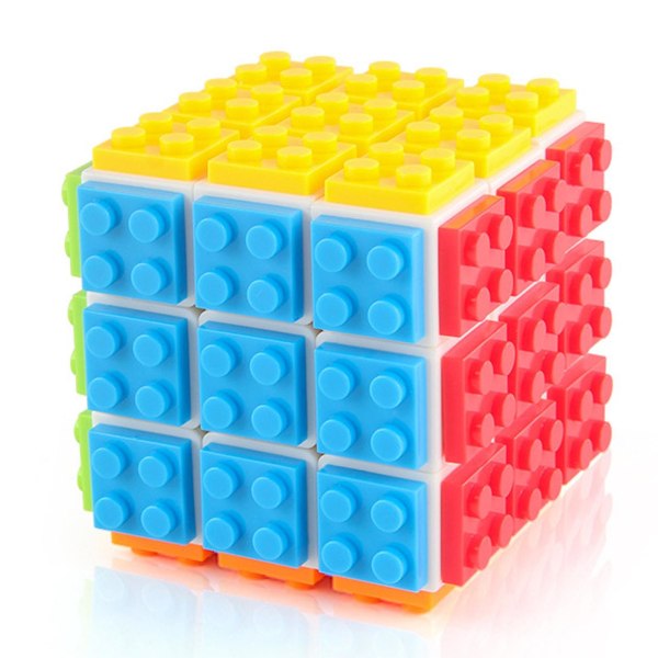 3x3 Build-on Brick Magics Cube, Speed ​​Rubix Cube Brain Teaser Puslespil og mursten Legetøj til børn Voksengave White